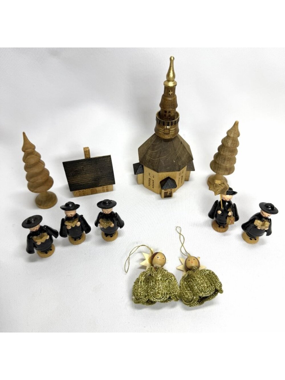 VTG Lot 11 Erzgebirge Wooden Carolers Christmas Tree Church Angel Figures German